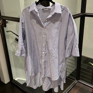 Zara blue and white striped oversized dress shirt